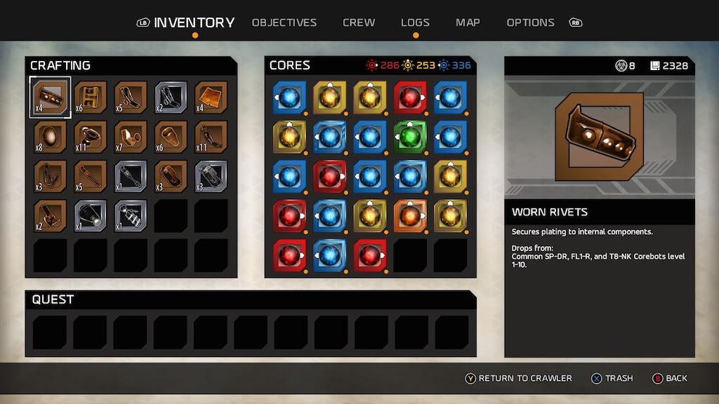 ReCore Inventory and Crafting