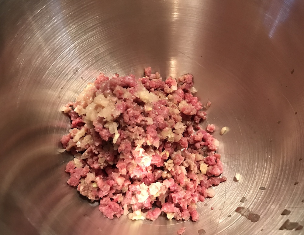 Ground beef, onions, garlic KitchenAid food grinder