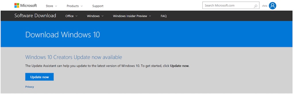 Windows 10 creators update manual install