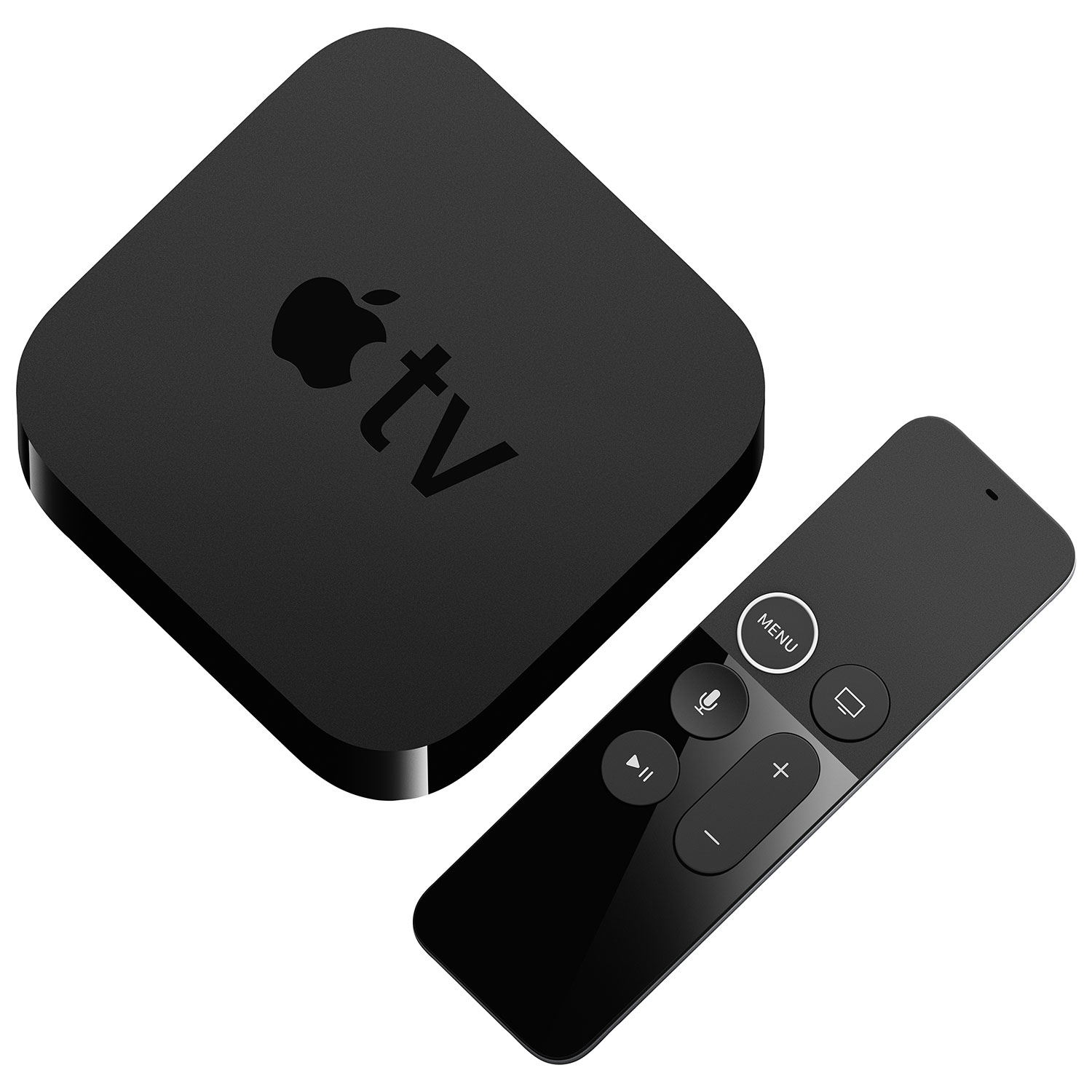 A photo of an Apple TV with remote