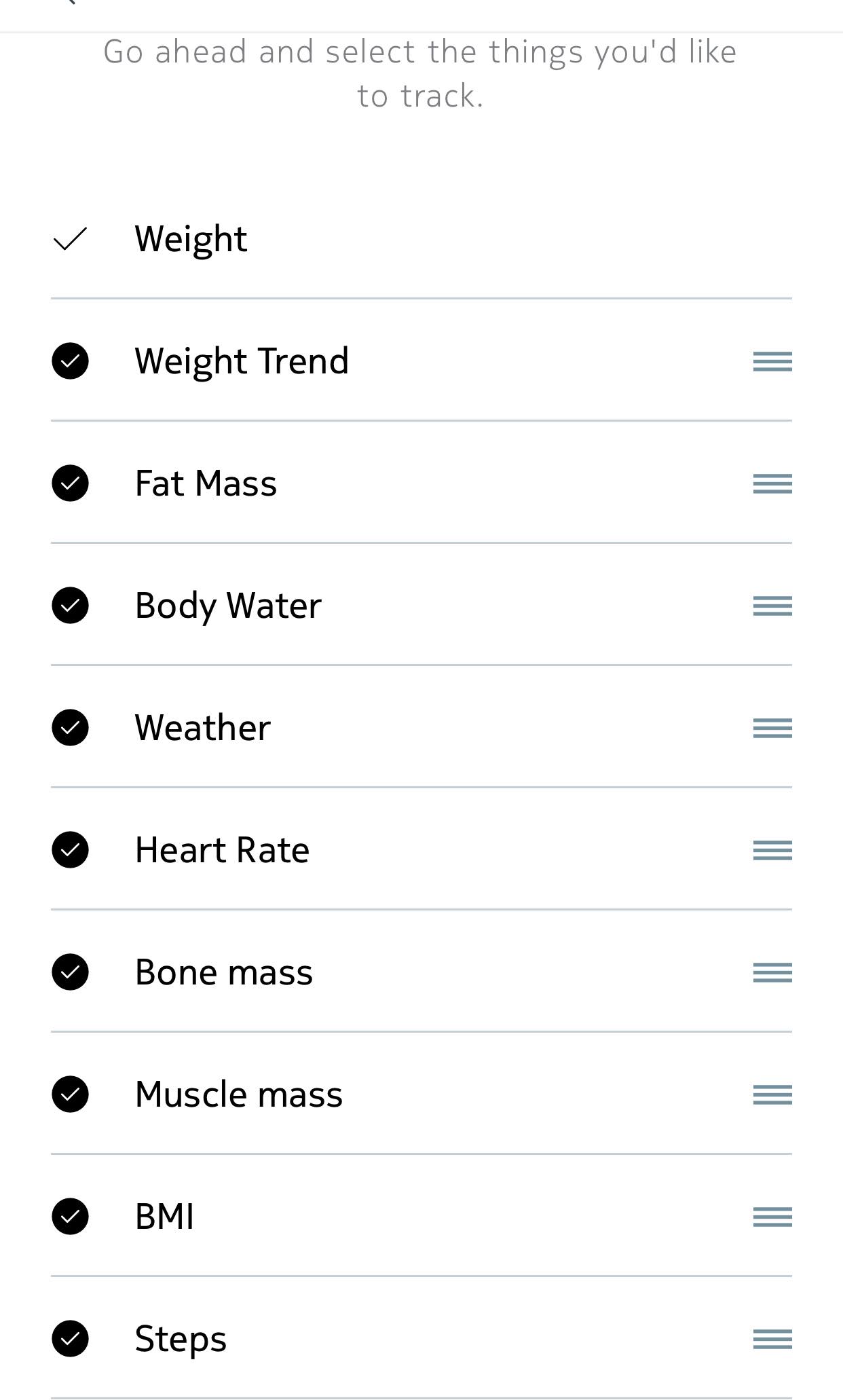 Nokia Health app scale settings