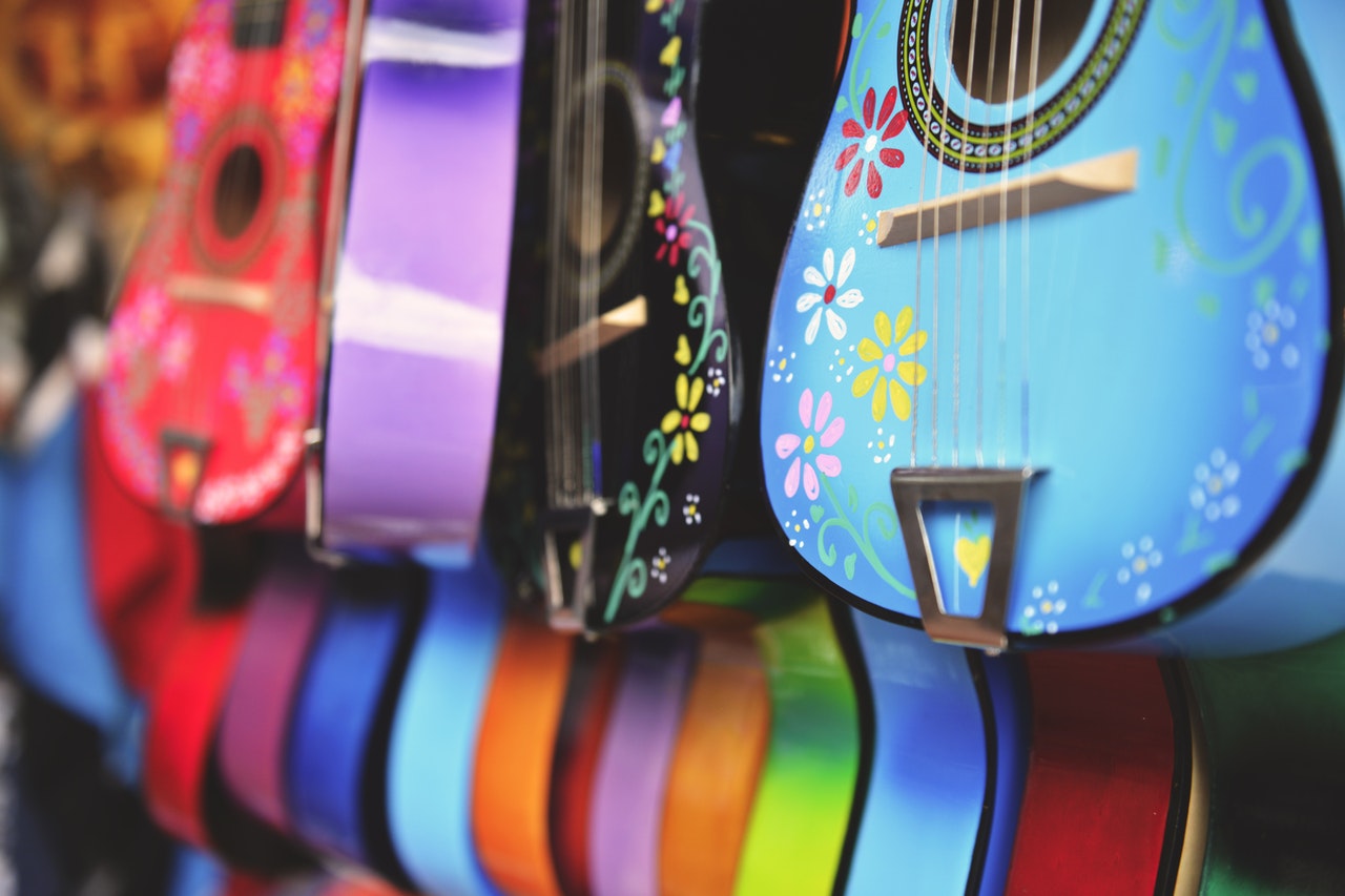 colorful acoustic guitars
