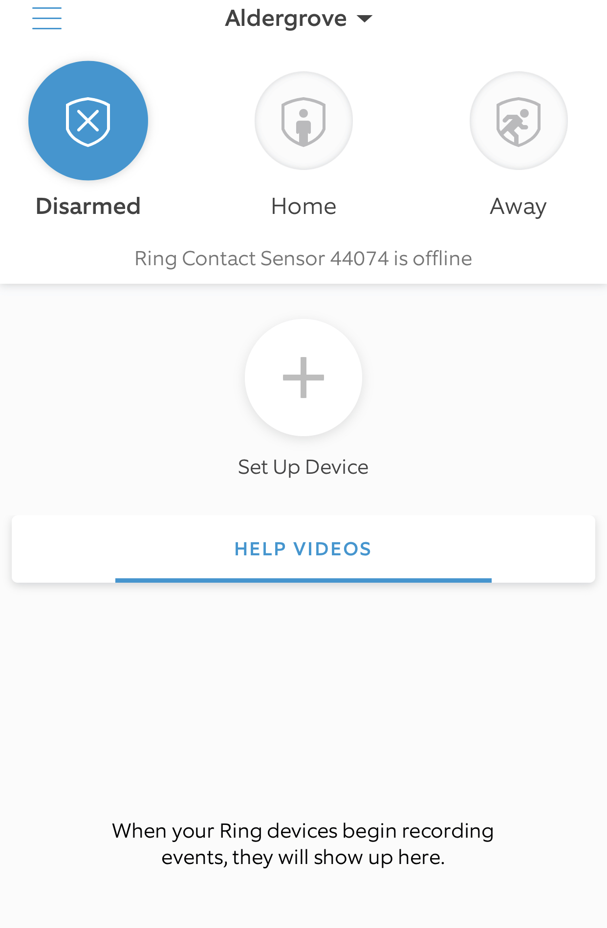 Ring Alarm home screen app