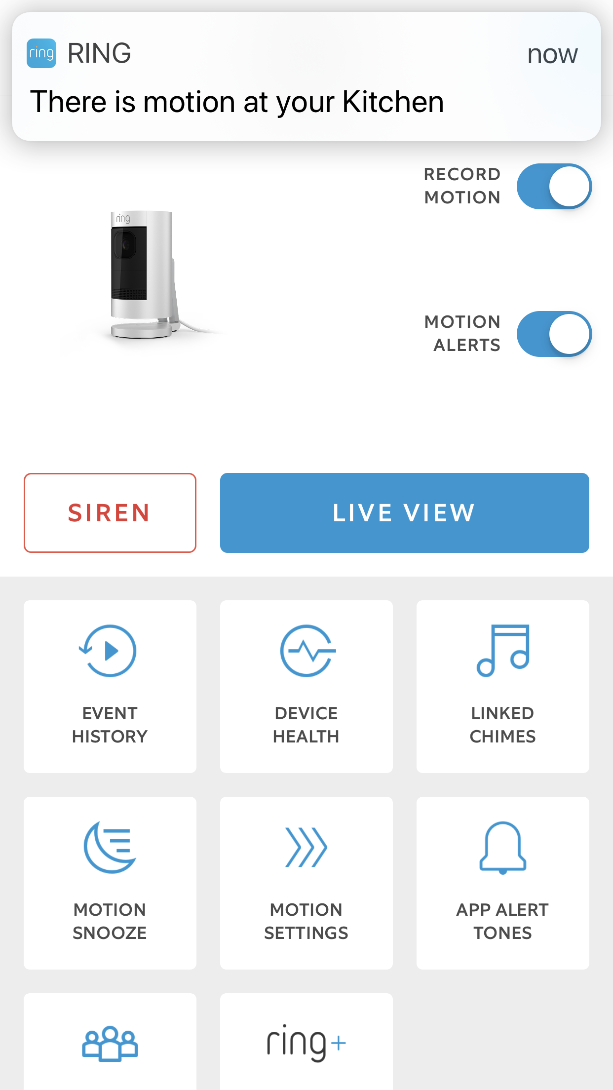 Motion notification Ring stick up cam