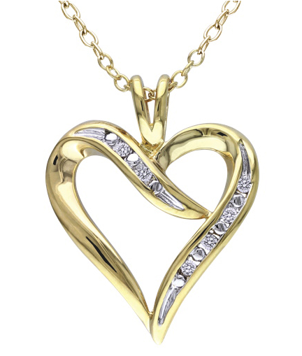 0.048ctw Diamond Heart Pendant Necklace in Yellow Plated Silver