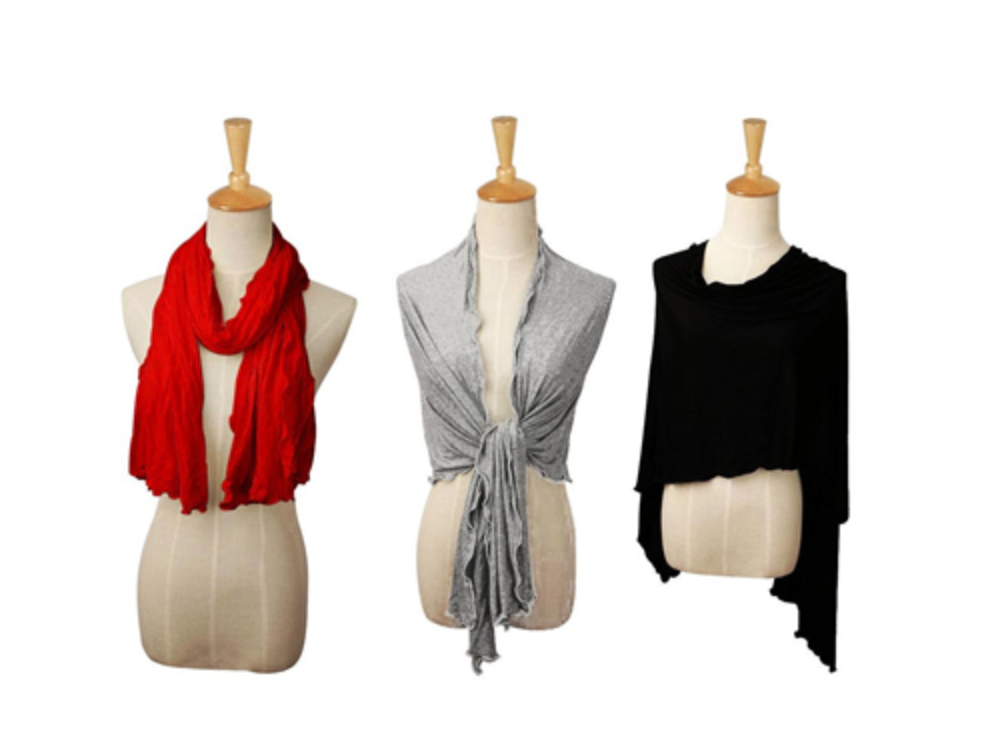 Three scarves worn different ways