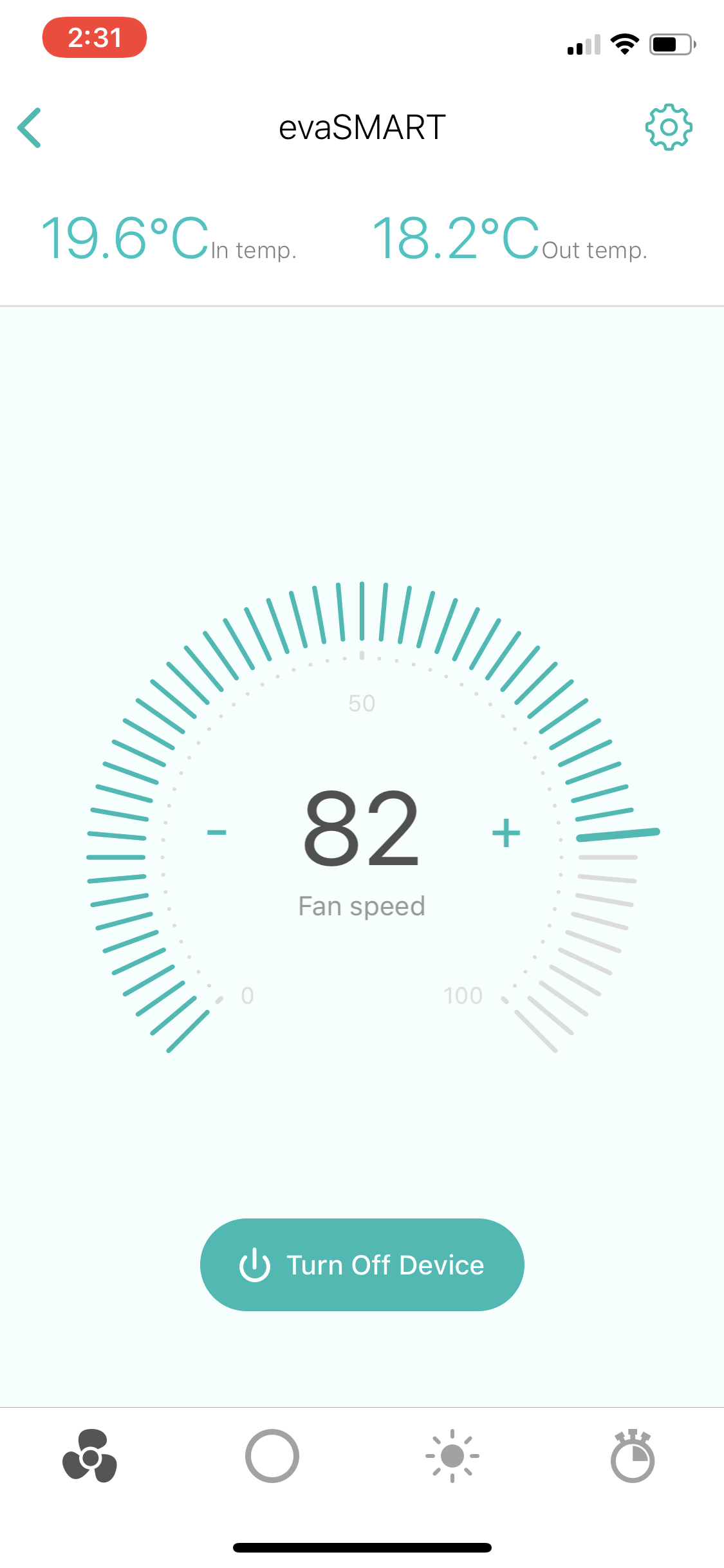 evaSMART app fan speed