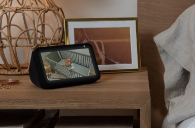 echo show 5 on a bedside table