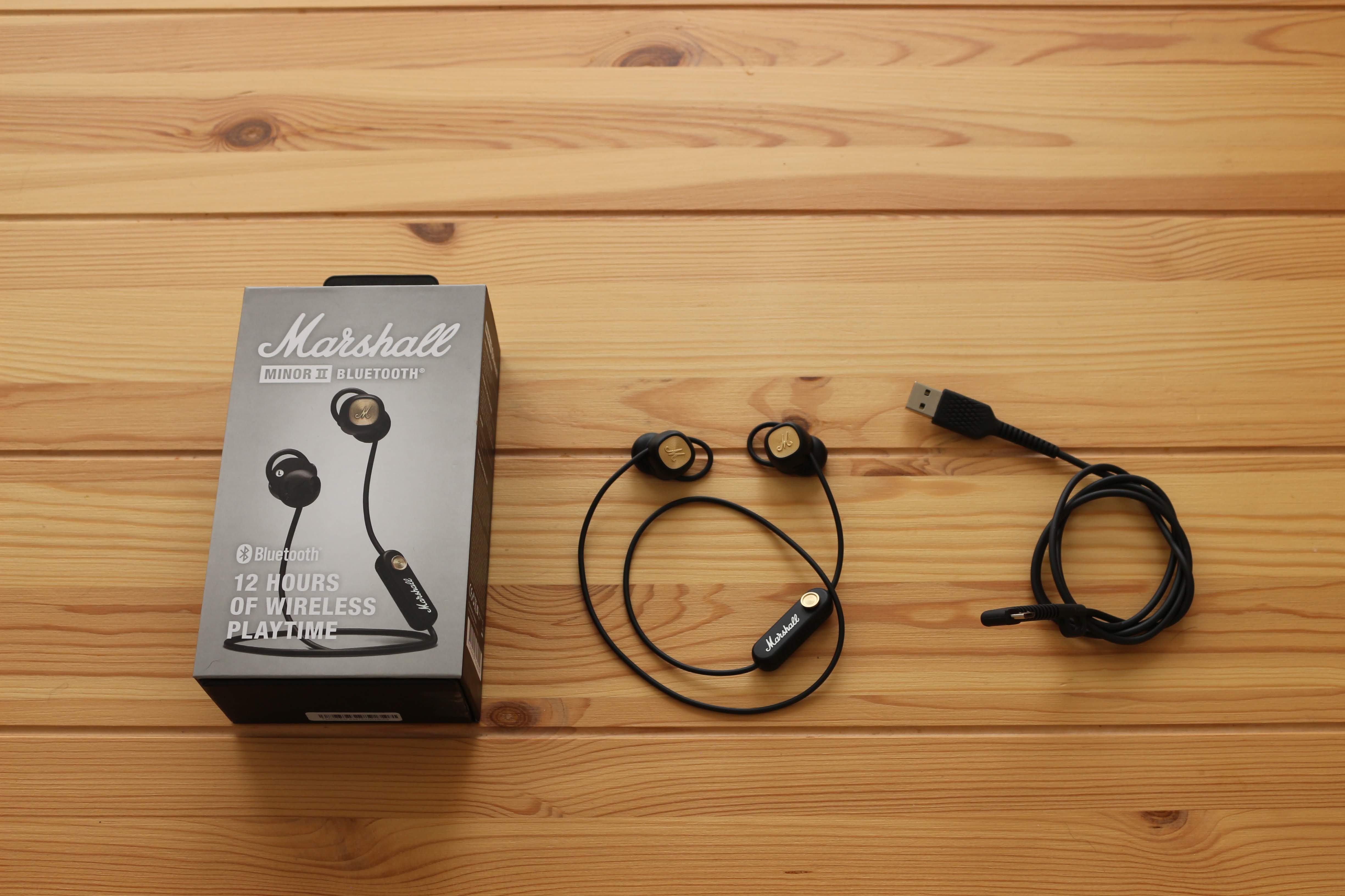 Marshall Minor II Bluetooth Headphones, box, charger