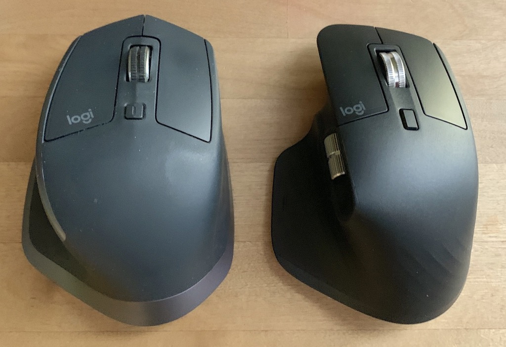 Comparison image of MX Master 2S (on the left) and MX Master 3 models (on the right)