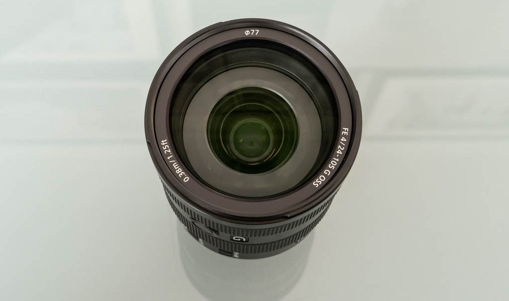 A photo of the front of the Sony FE 24-105mm f/4 G OSS lens