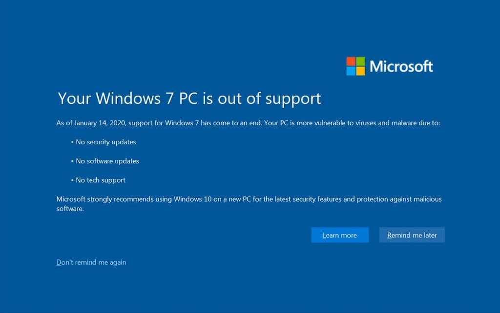 Windows 7 warning