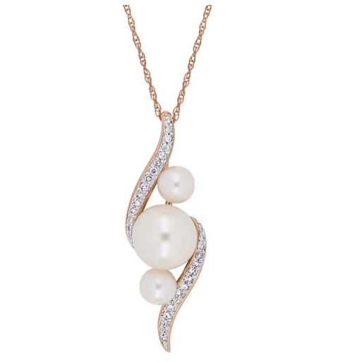 Classic Pendant with White Pearls and 0.13ctw White Diamonds on a 17" Rose Gold Chain