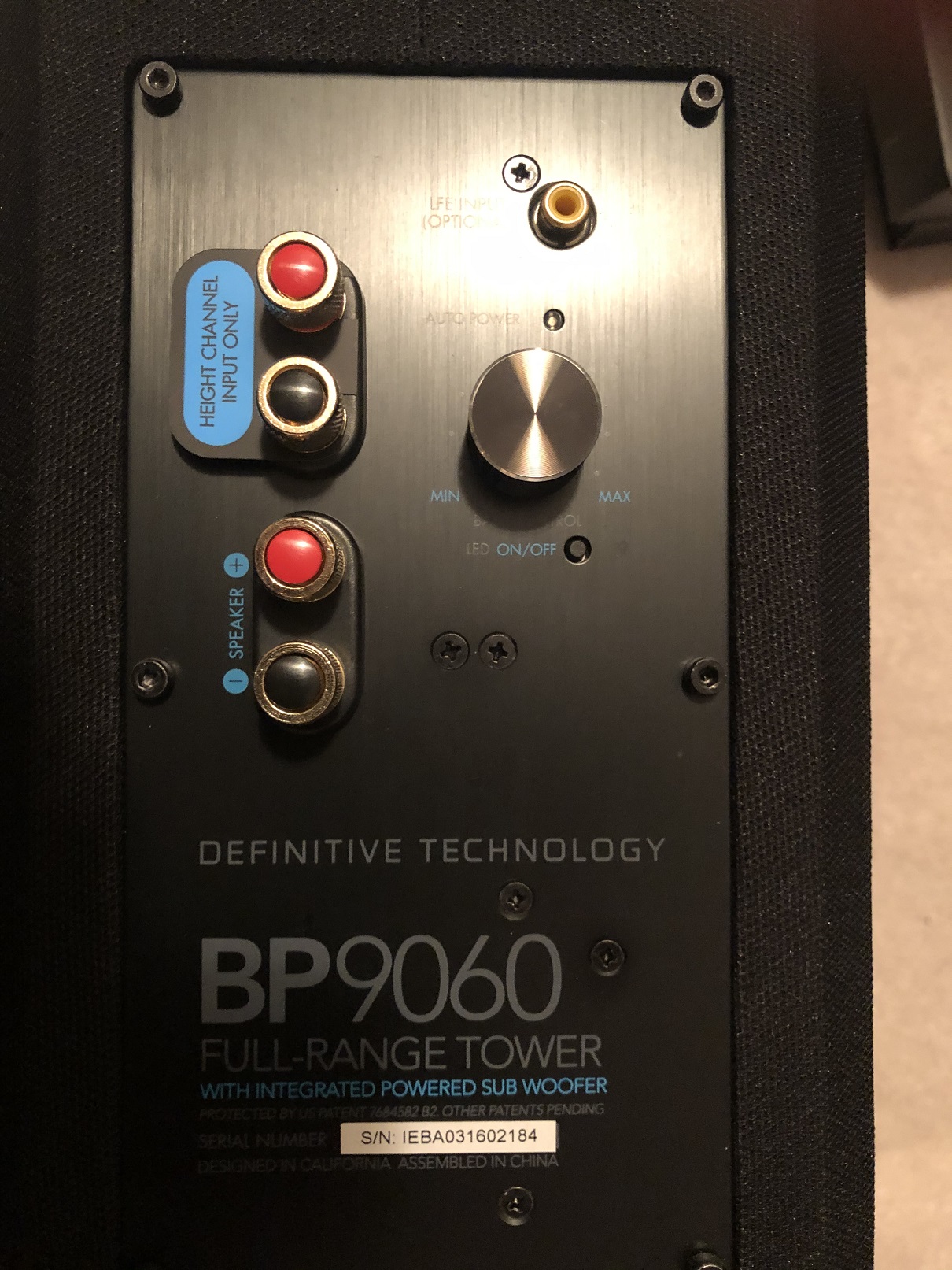 Back of Definitive Technology BP-9060 Speaker