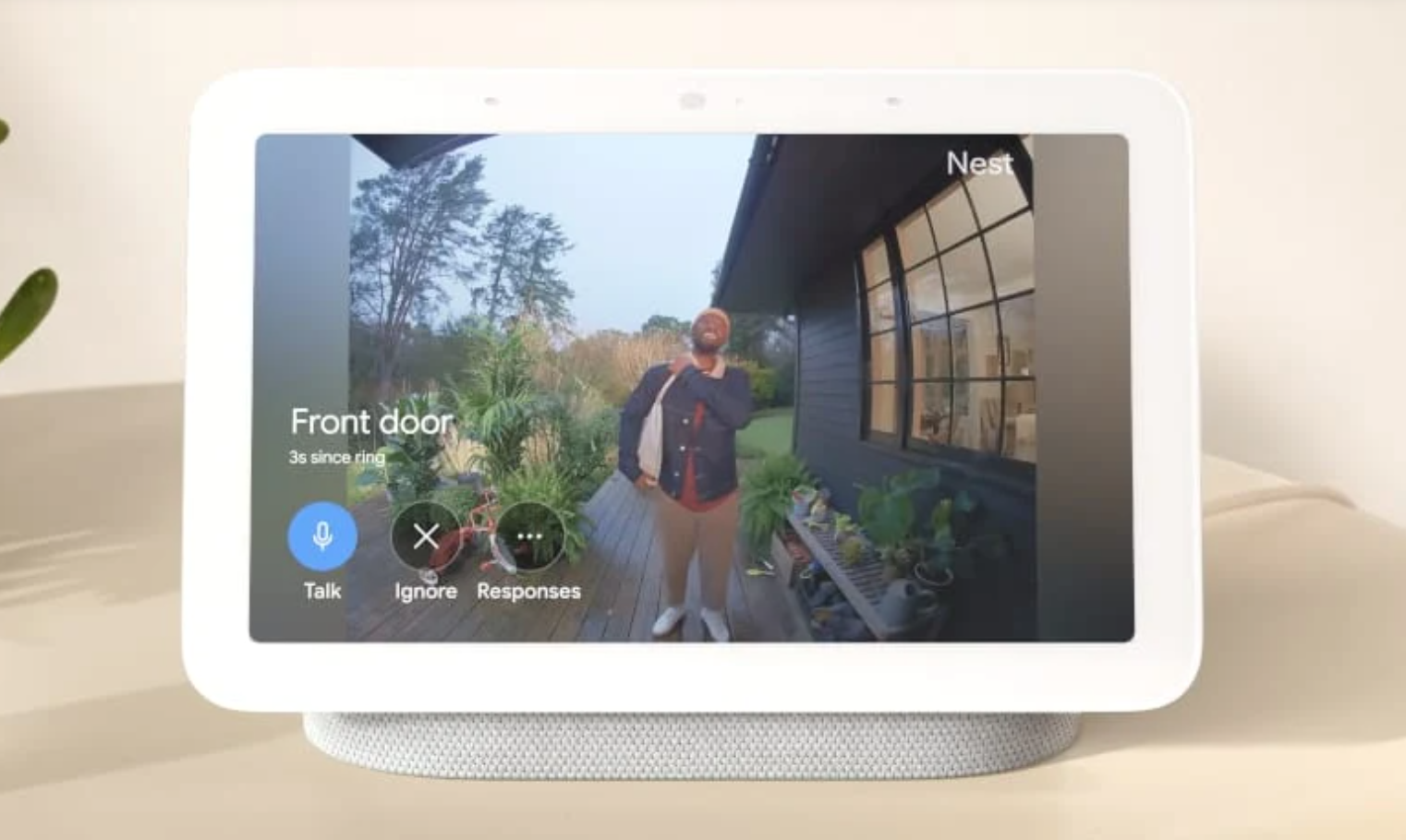 image of the Google Nest Hub 2nd Gen displaying a feed from a video doorbell