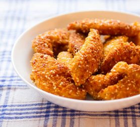 A bowl of chicken fingers