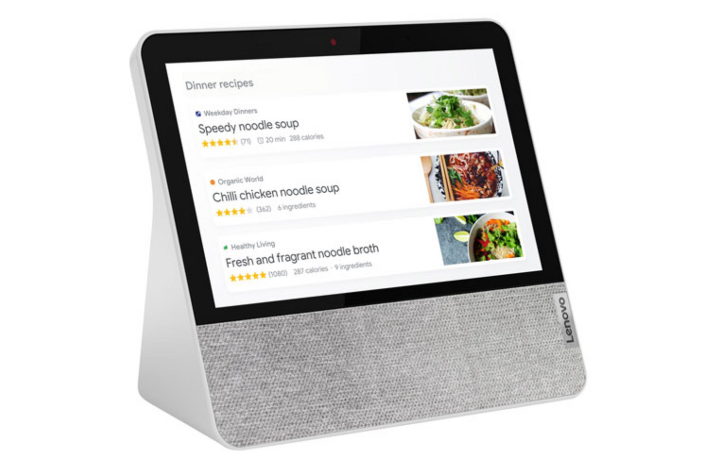 image of the Lenovo Smart Display showing a list of recipes