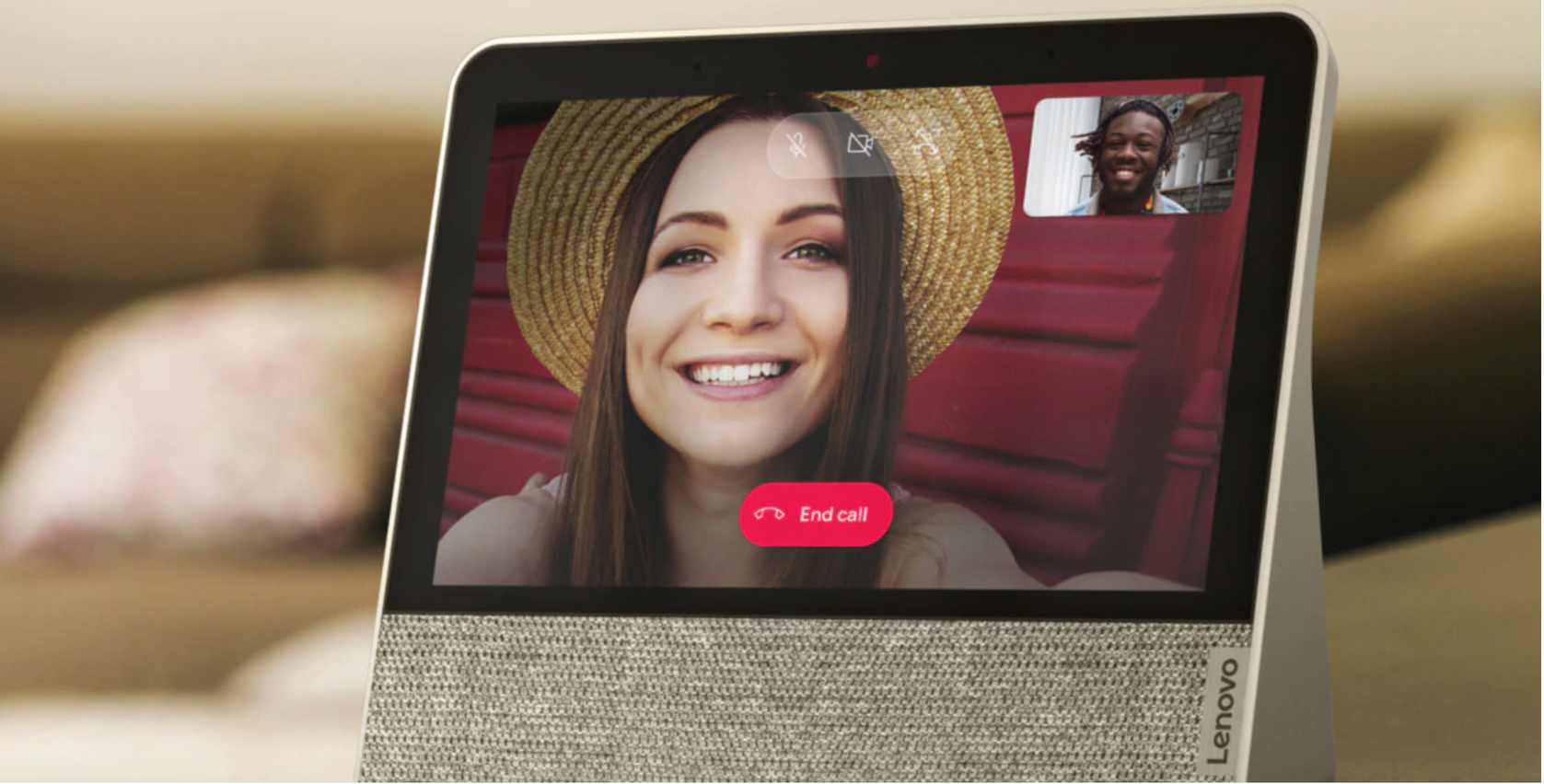 image of the Lenovo Smart Display showing a video call between a man and woman