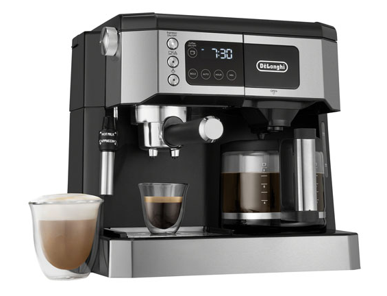 Delonghi all in one machine is a multifunction appliance that makes espresso and coffee, plus grinds beans and froths milk.