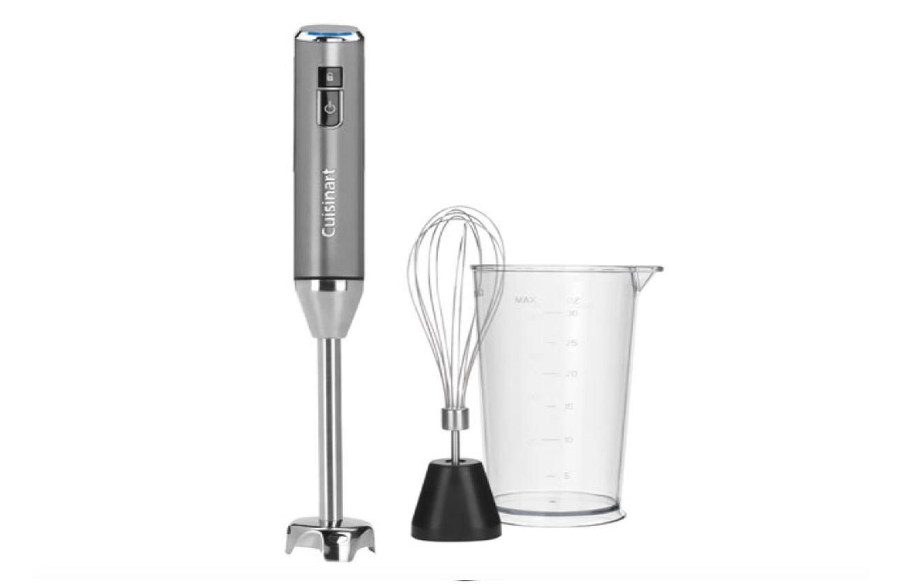 image of the Cuisinart Cordless Immersion blender with whisk attachment and measuring beaker