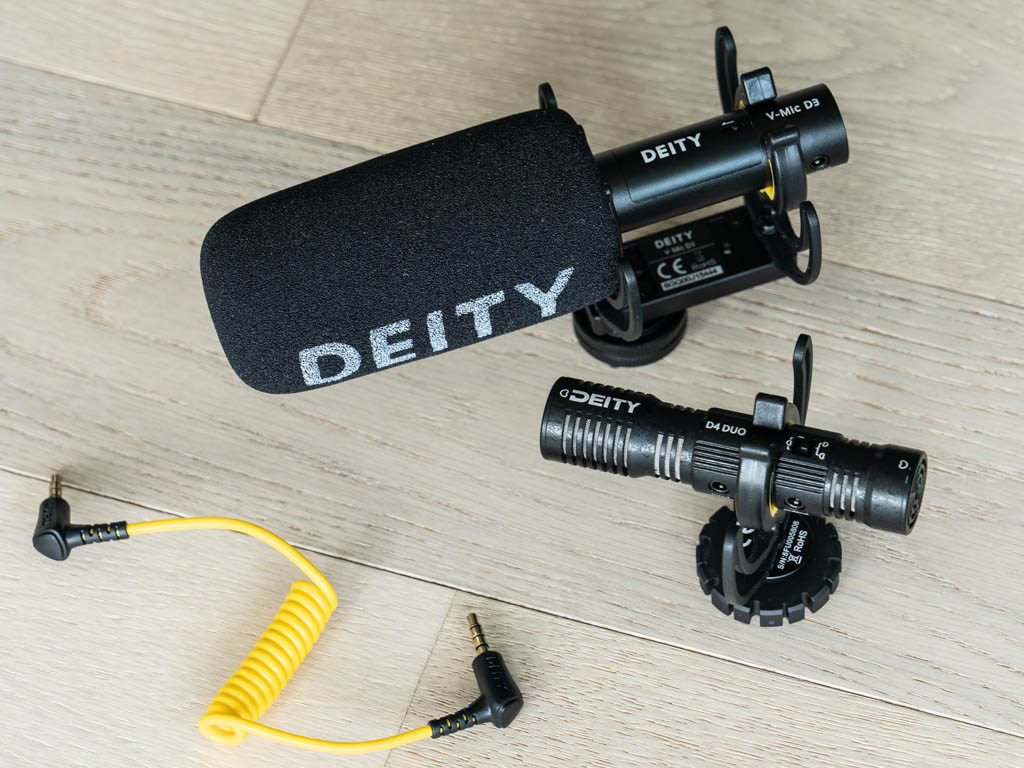A photo of two Deity video mics