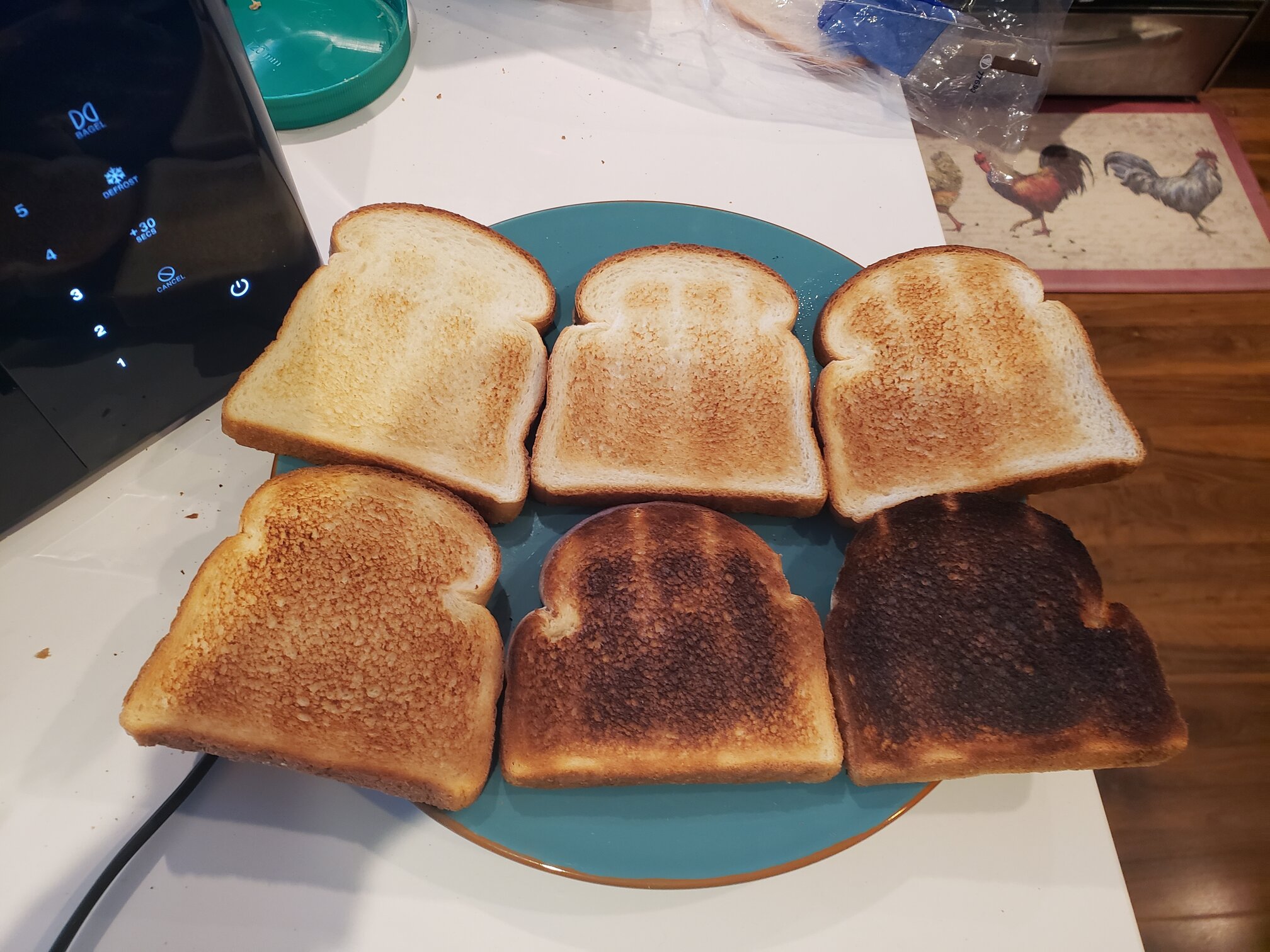 image a rainbow of toast, 1 for each darkness level