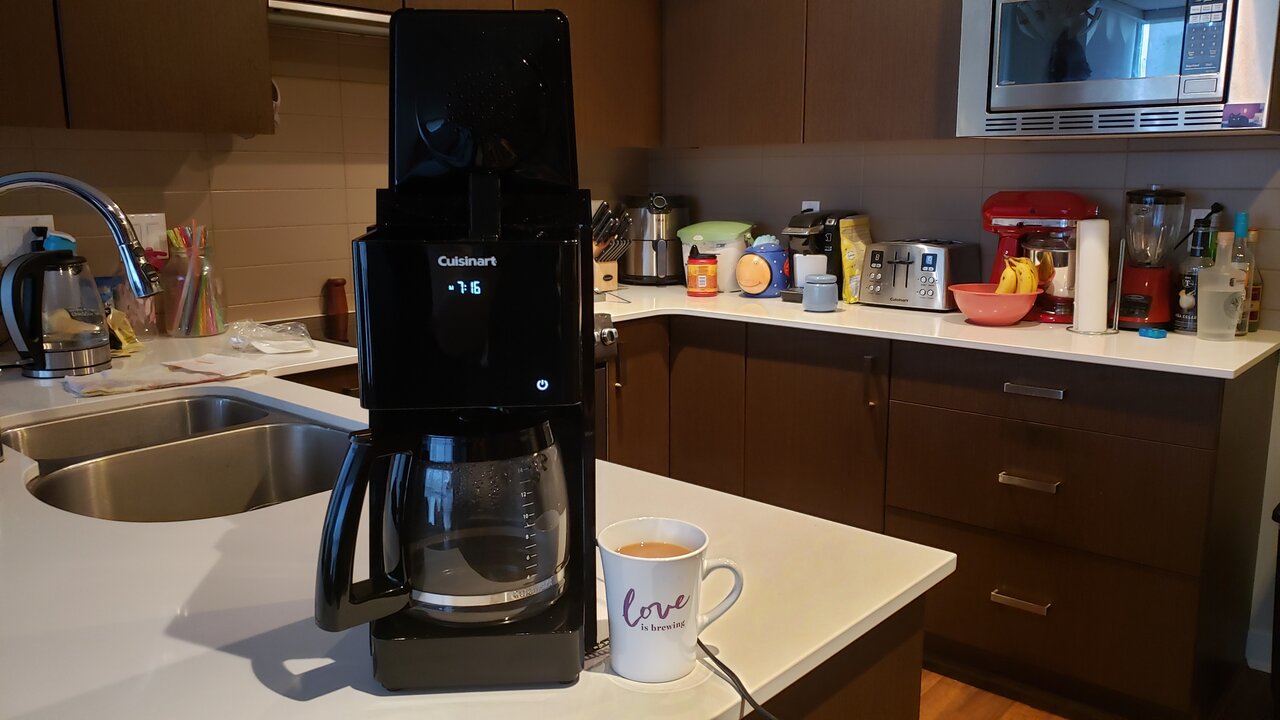 image of the coffee maker with the lid fully open on top