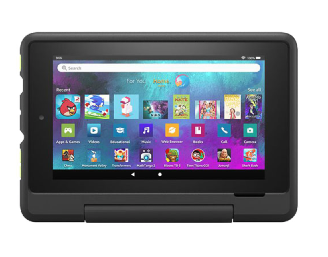Amazon Fire HD Kids pro tablet in black case