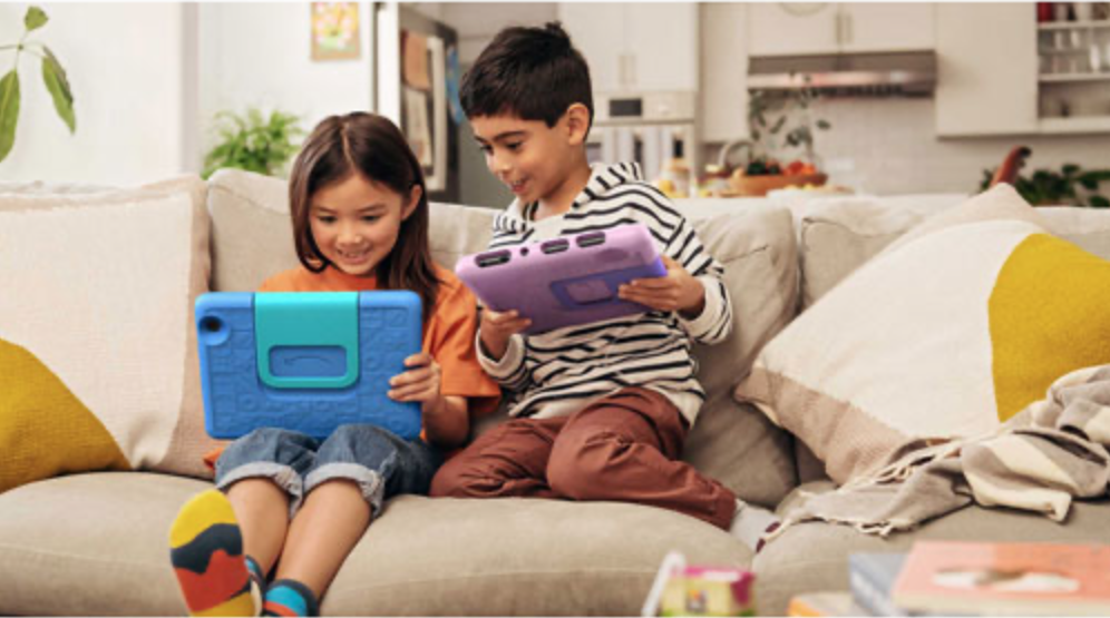 Amazon Fire tablets with two kids