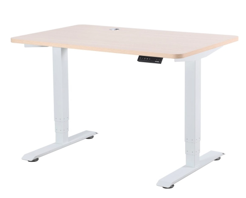 EFFYDESK Business Office Electric Height Adjustable Sit and Stand Computer Desk - White Frame (Oak Wood Table Top)