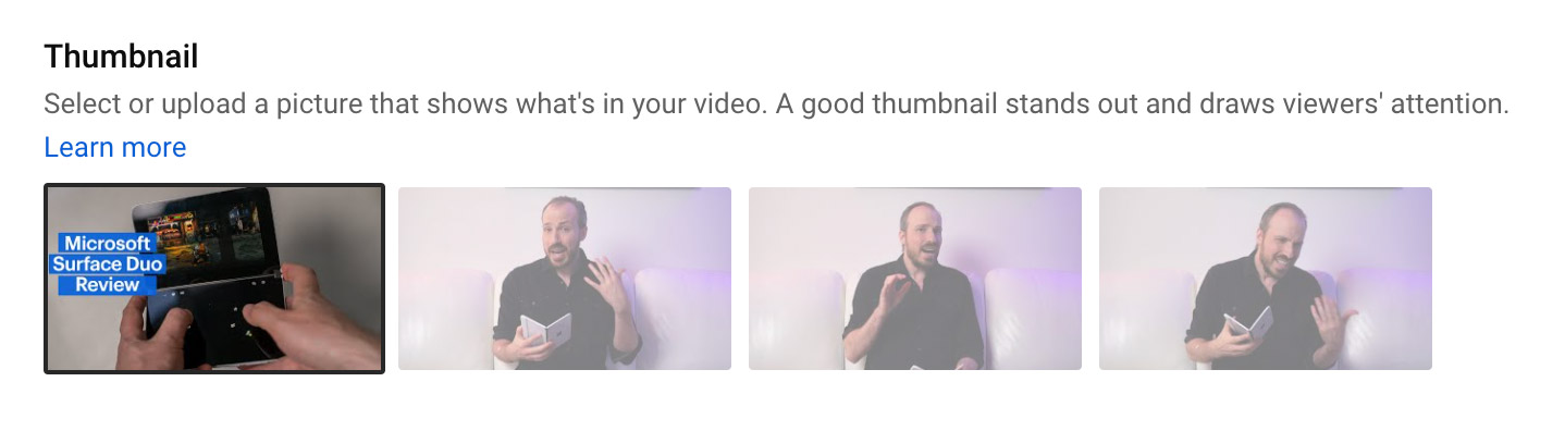 Thumbnail options on YouTube