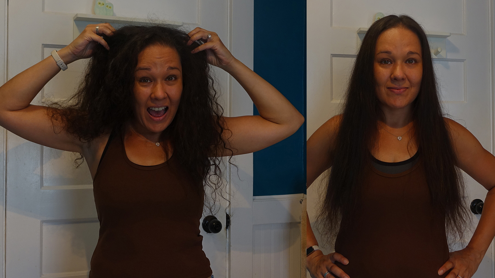 Before and after photos with the Lunata Belisa flat iron.