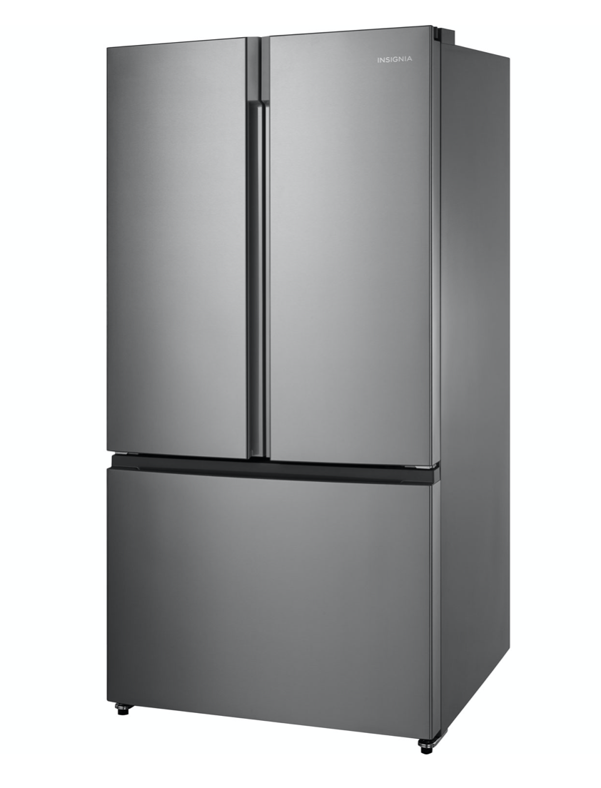 Insignia French door refrigerator angled left