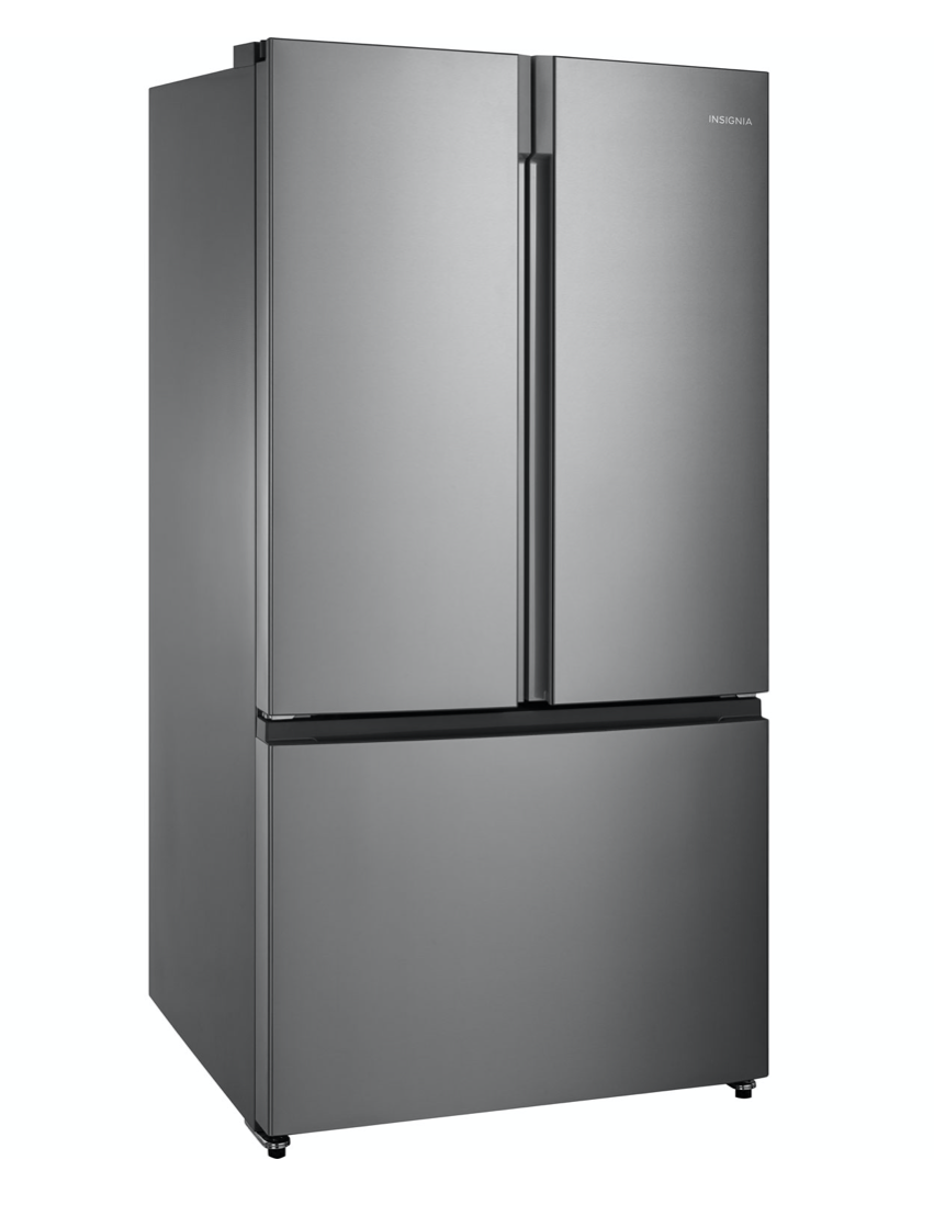 Side view of the Insignia French door refrigerator