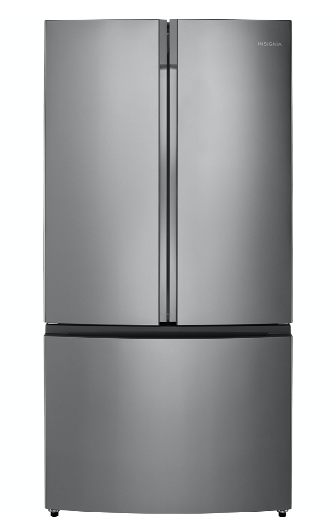The front of the Insignia French door refrigerator 