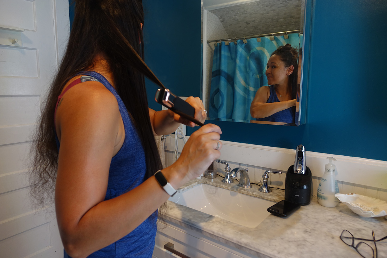 Using the Lunata Beauty Styler in the bathroom