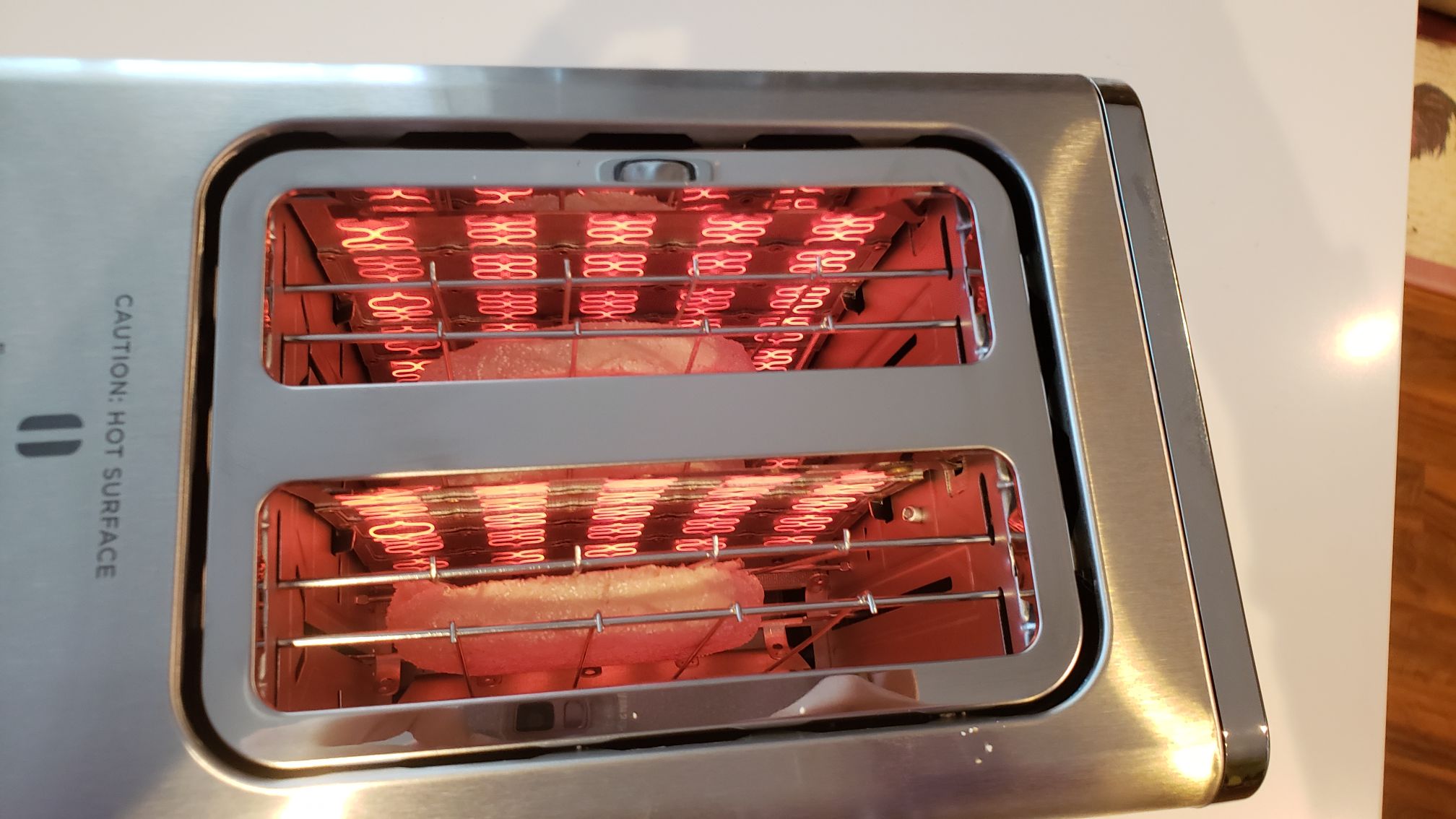 inside the Revolution Toaster as it uses InstaGlo to toast English muffins