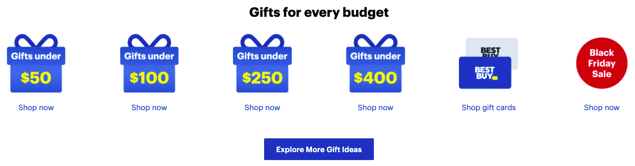 The price selection section in the 2021 Holiday Gift Guide