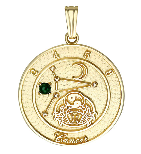 Cancer Pendant in 10K Yellow Gold with Round Emerald