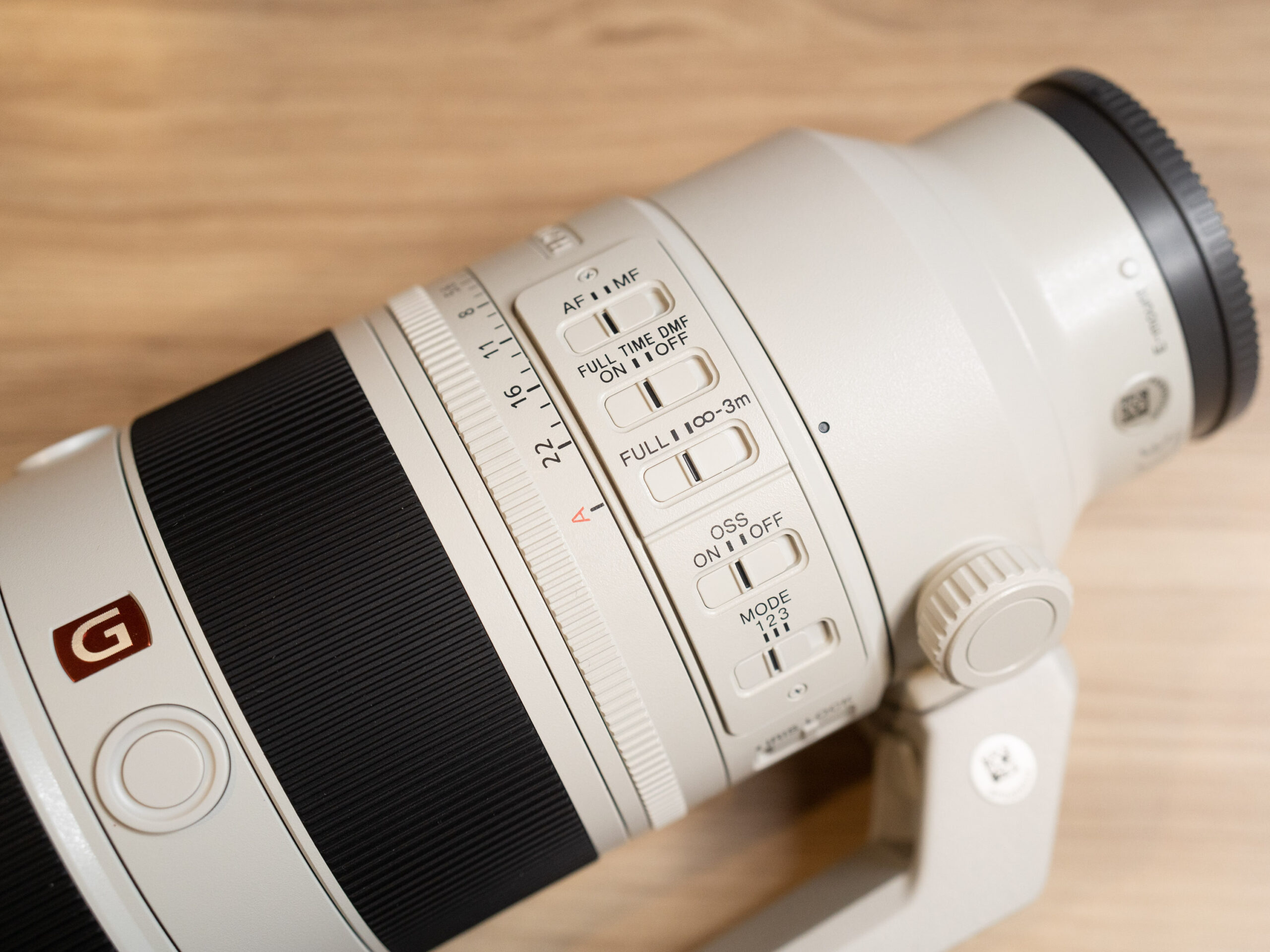 A close up of the Sony FE 70-200mm F2.8 GM OSS II lens