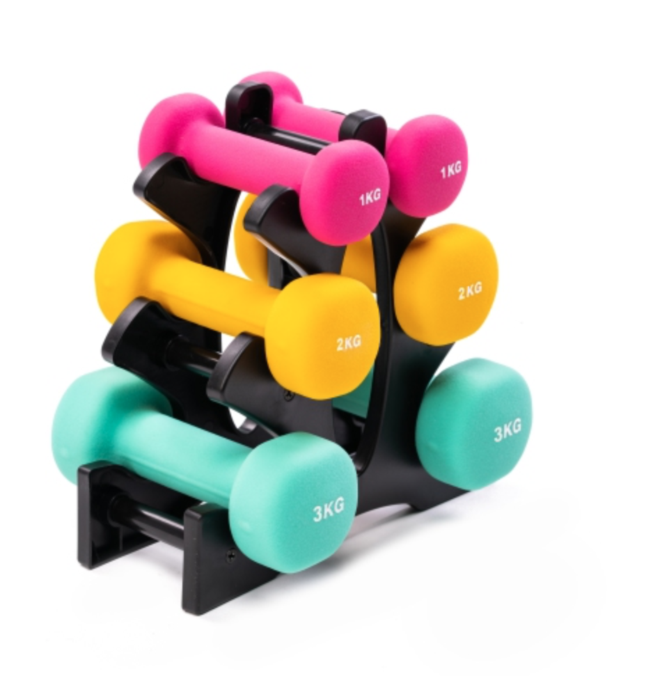 Set of weights with rack