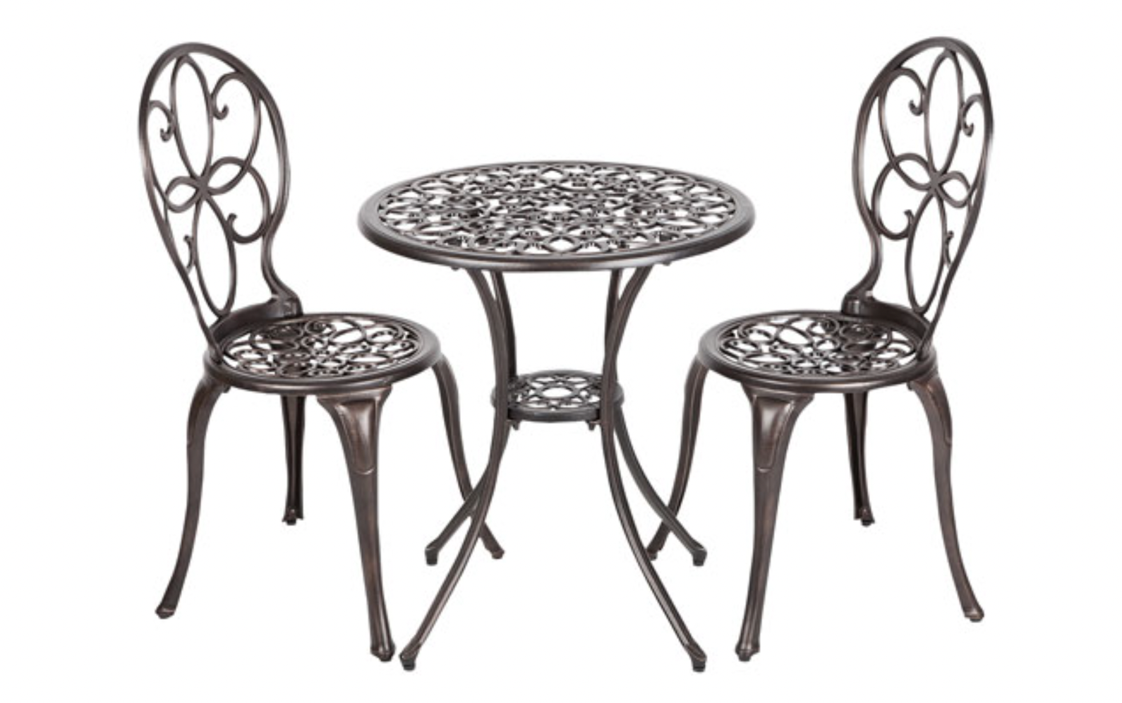 bistro patio set with two chairs and a table