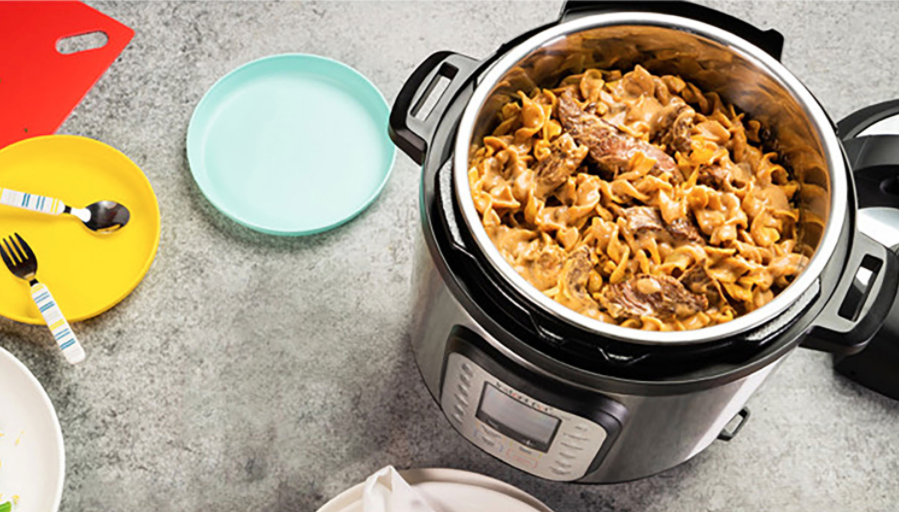 Instant Pot Duo overhead view with food inside.