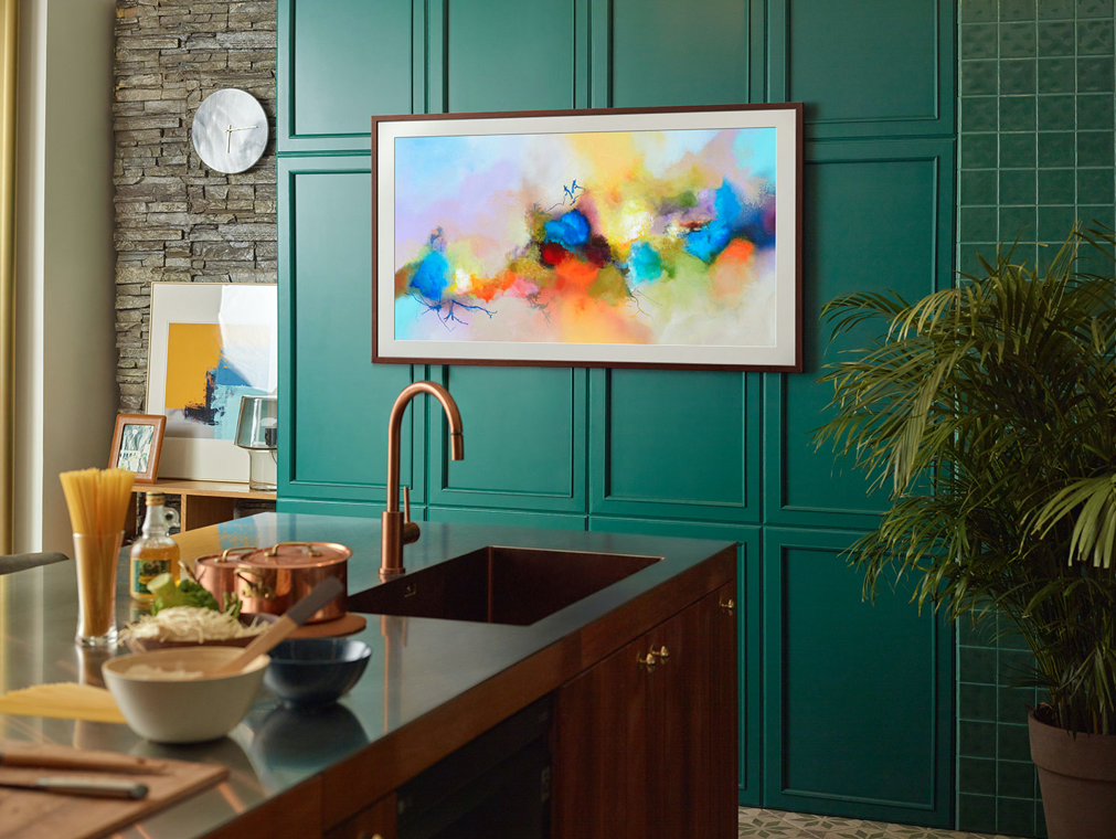 Samsung The Frame TV in the kitchen