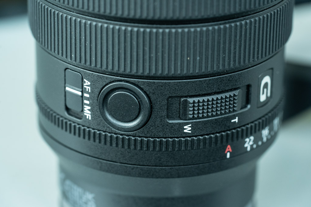 A close-up photo of the Sony 16-35mm f4 G lens