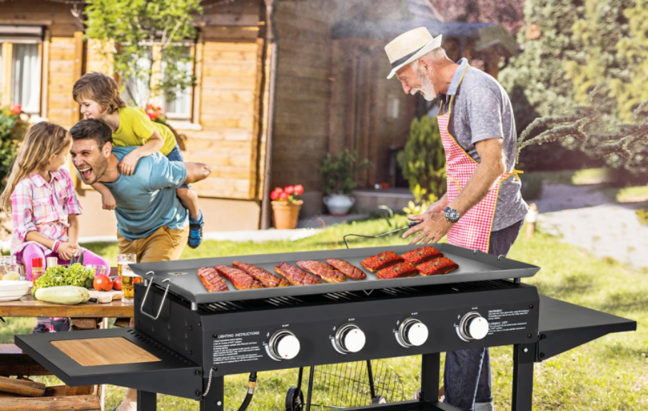 A man grilling on a Costway grill.