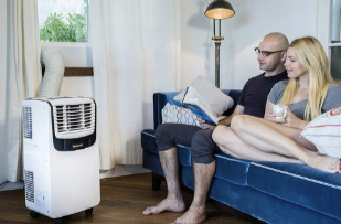 Couple with portable AC