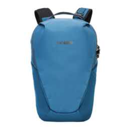 Blue backpack with anti-theft lock
