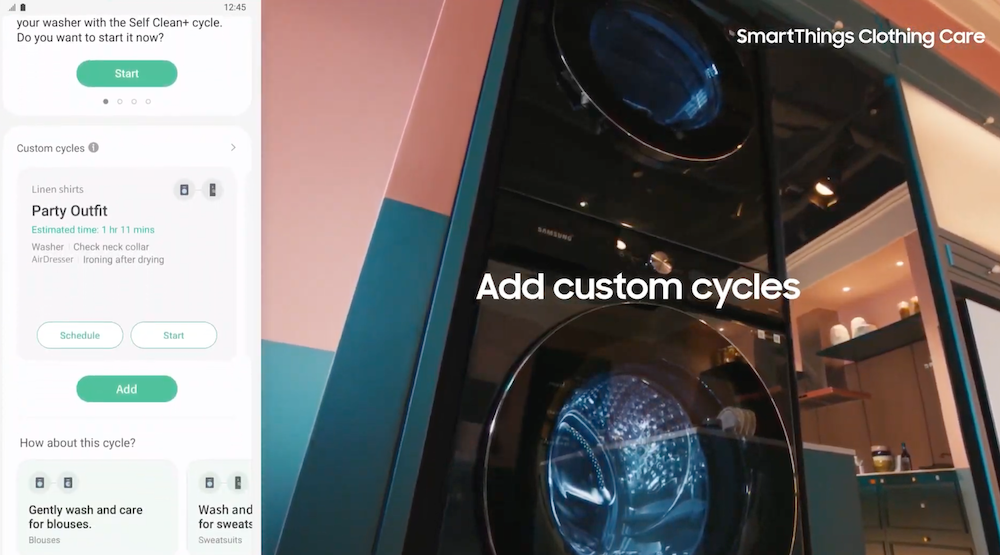 Samsung SmartThings Home Life app custom clothing settings.