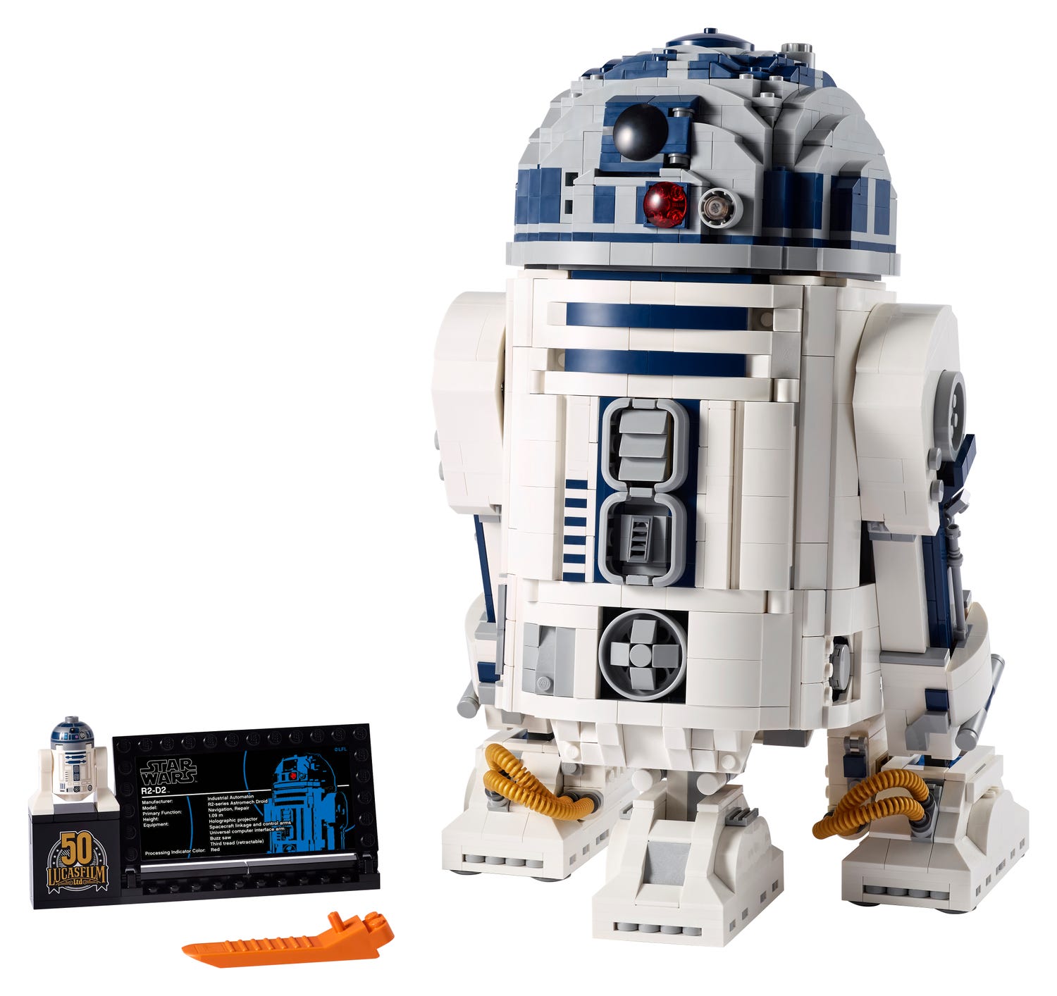 Lego Star Wars R2-D2 In default position with plaque on display 